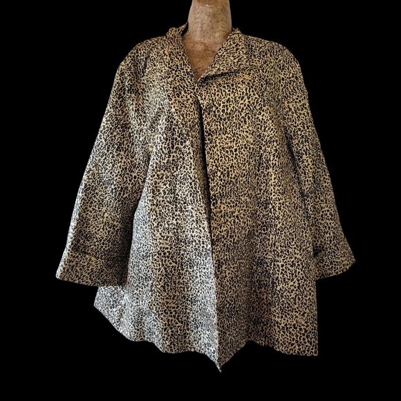 Leopard Print Silk Women's Blazer By Silk Land Loose Fit Size 2X - Picture 1 of 12